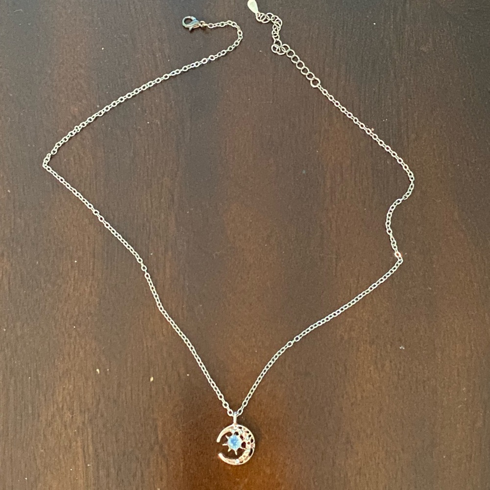 elegant gold blue moon and star dainty chain necklace